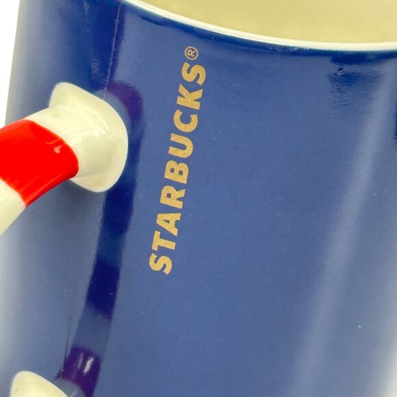 Starbucks 2018 Christmas Tree Blue Holiday Mug 12 Oz Red Candy Cane Handle Set - Picture 5 of 7